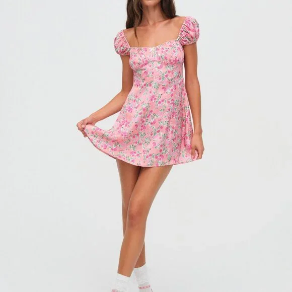NWT For Love & Lemons Antonia Mini Dress Size MM / Pink - Picture 2 of 4